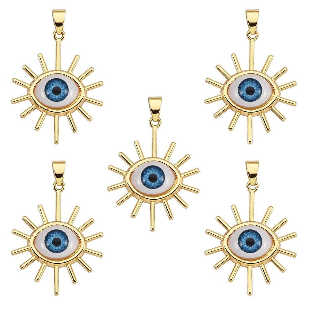 1136 5Pcs 18k Gold Plated Charms Bulk Brass Pendants Sun with Evil Eye